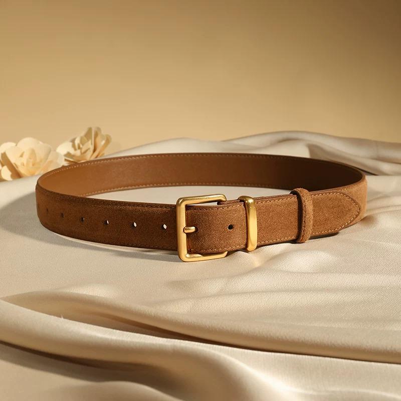 Women's Genuine Leather Cowhide Suede High-End Retro Wide Waist Cinch Belt for Jeans and Jackets