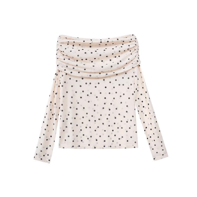 

Ранняя весна 2025 Блузка из шифона в горошек с открытыми плечами во французском стиле Medium абрикосовый