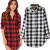 Fashion Women BF Style Classic Plaid Long Shirt Loose Caual Lapel Collar Shirt Tops