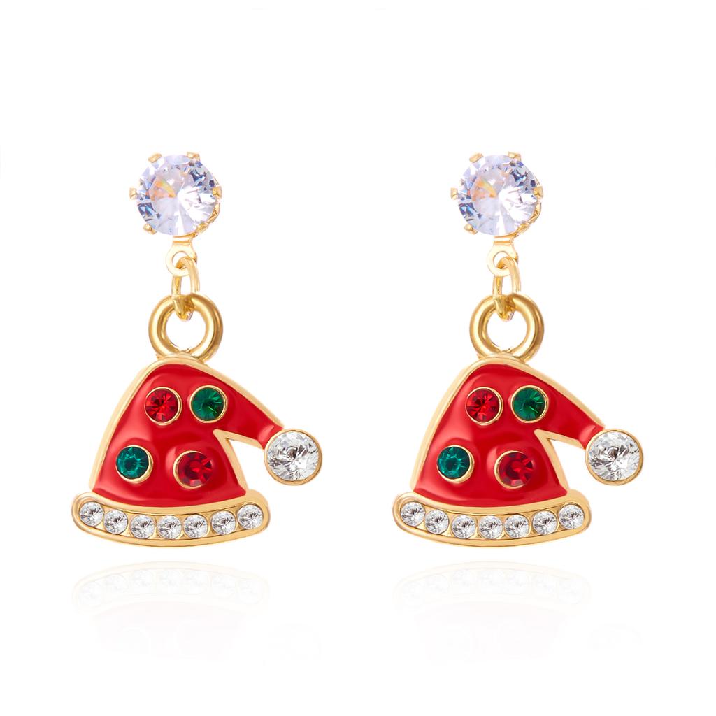 Fashion Crystal Beads Christmas Tree Zircon Santa Claus Earrings Dangle Stud For Women Xmas Party Jewelry Gift