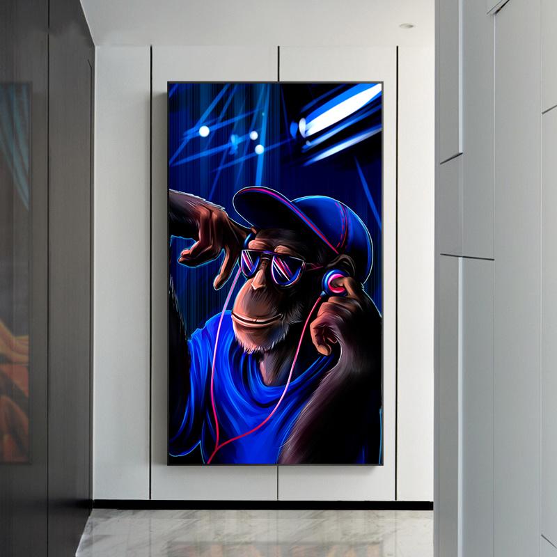 Modern Pop Art DJ Monkey Orangutan Canvas Painting Home Decoration Wall Art Poster and Print Wall Picture for Living Room Decor