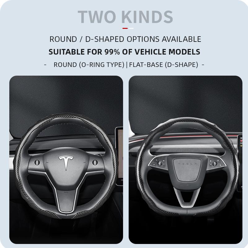 Suitable for Tesla Carbon Fiber Texture Steering Wheel Cover, Snap-On Wave-Shaped Sporty Design, Durable Protective Case Suitable for Model 3 Y S X