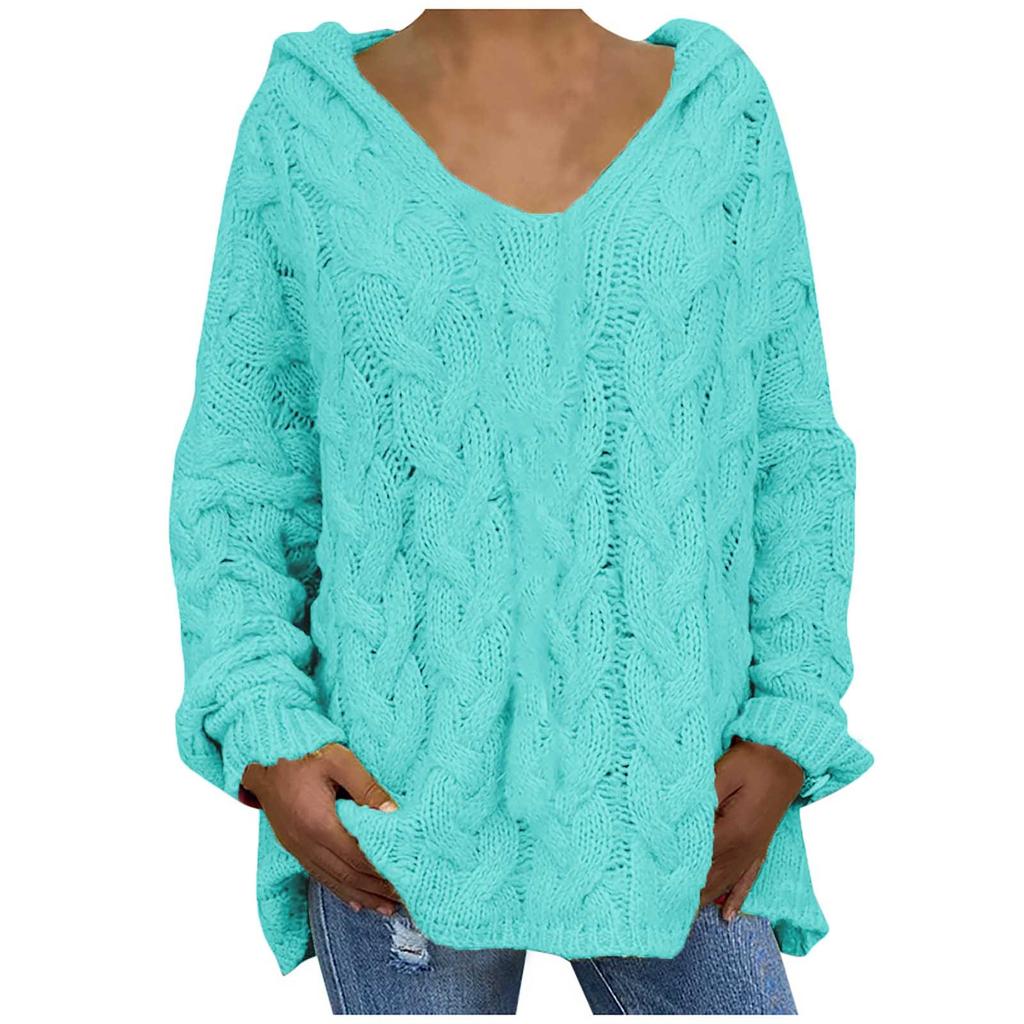 Women Fashion Loose Large Size Solid Color Hood Long Sleeves Sweater Tops