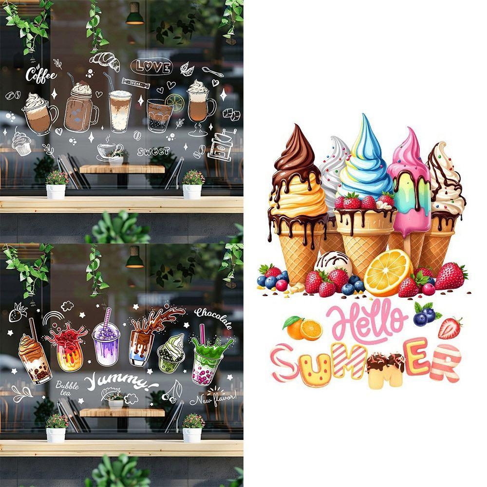 Cartoon Ice Cream Static Window Sticker Multicolor Glass Door Decals Cafe Bread Shop