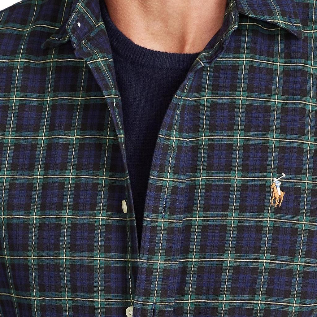Polo Ralph Lauren SS24 Kostkovaná košile s dlouhým rukávem Oxford s vyšívaným logem poníka Pánské košile Modro-zelená MNPOWOV16820979-999