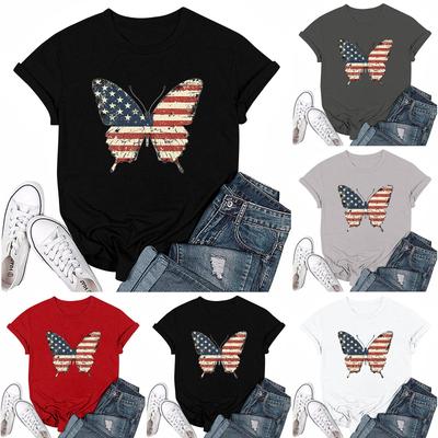 Damska Codzienna Okrągły Dekolt T-shirt z Nadrukiem na Dzień Niepodległości Krótki Rękaw Top z Literami