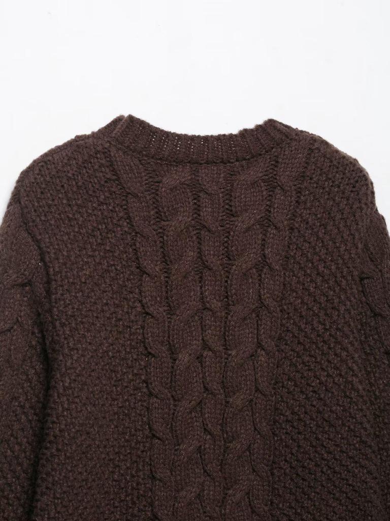 Women's Cable Knit Sweater: Autumn/Winter Loose Design with Big Sleeves, New European-American Fashion.