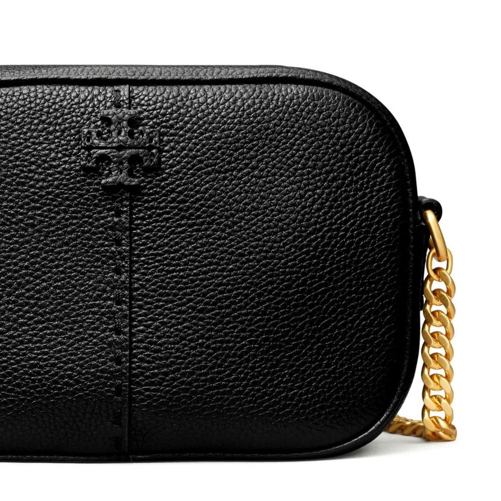Tory Burch McGraw Adjustable Strap Zipper Closure Pebbled Leather Camera Bag Crossbody Shoulder Bag Women Bags Black 147578-001
