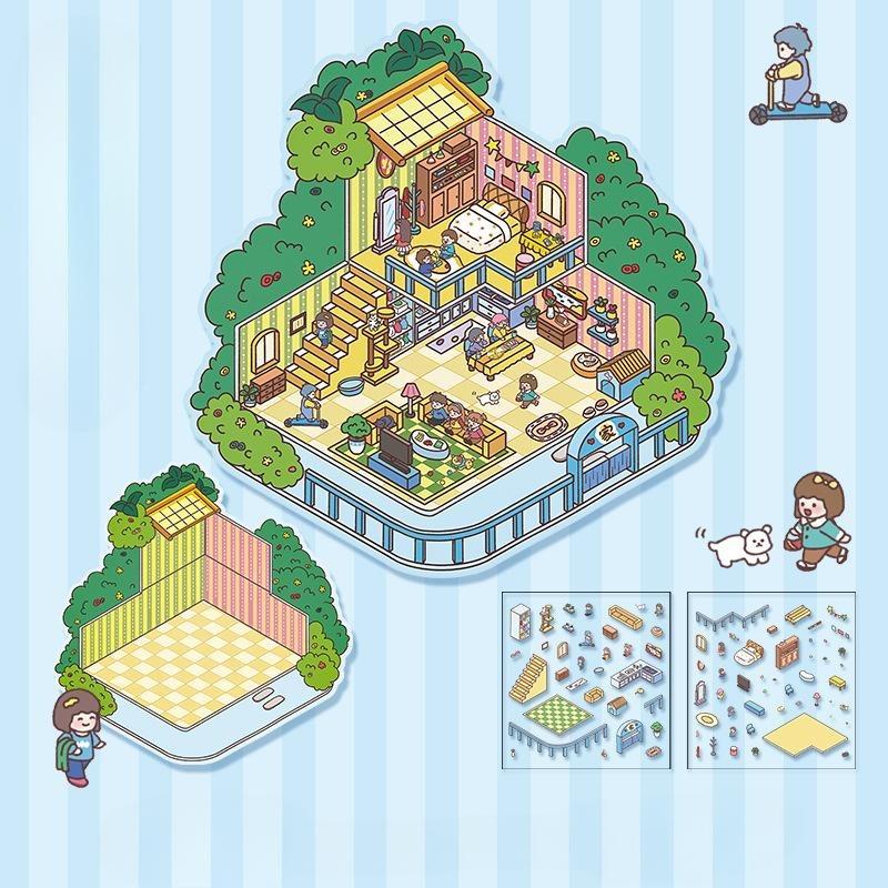 Cartoon Miniature Scene 3D Stickers Retro DIY  PET Landscape Stickers Decompression Korean Stationery Scrapbooking Posters