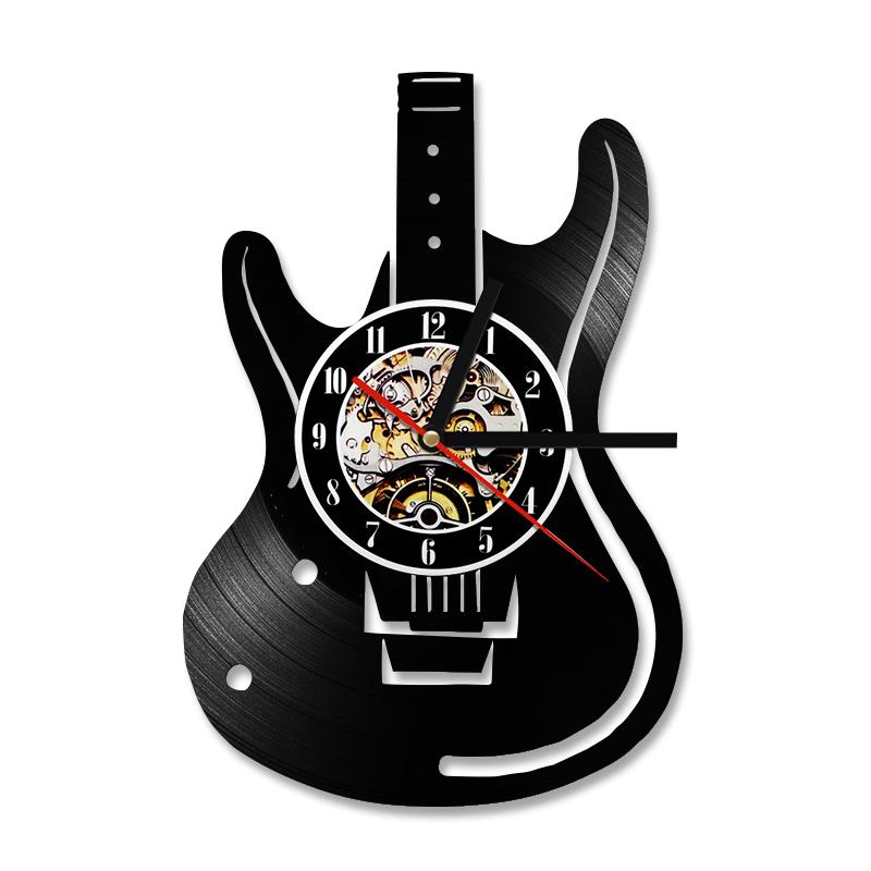 

Настенные часы с гитарой и виниловой пластинкой, антикварные музыкальные инструменты, CD, светодиодные часы для домашнего декора, креативные бесшумные подвесные часы для любителей музыки 12 inch