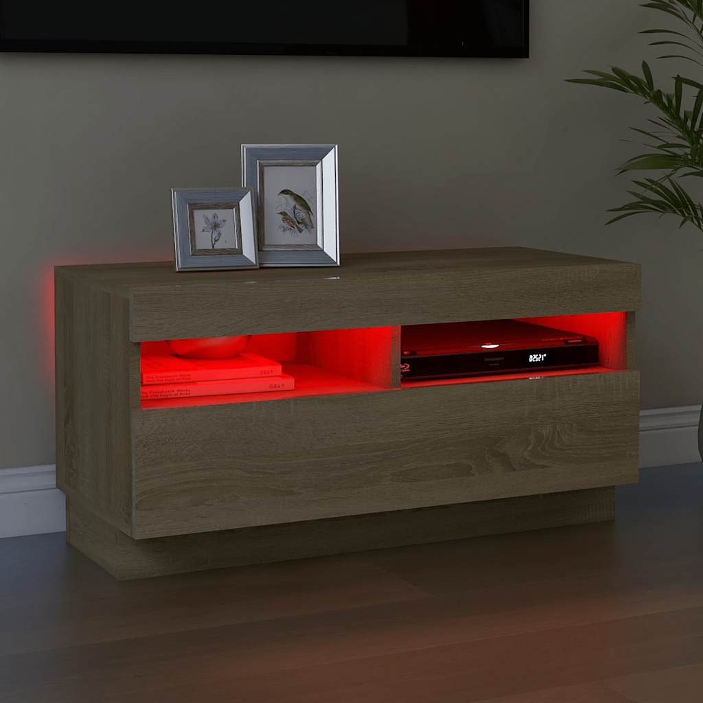 Vidaxl Szafka Tv Z Oświetleniem Led, Dąb Sonoma, 80X35X40 Cm