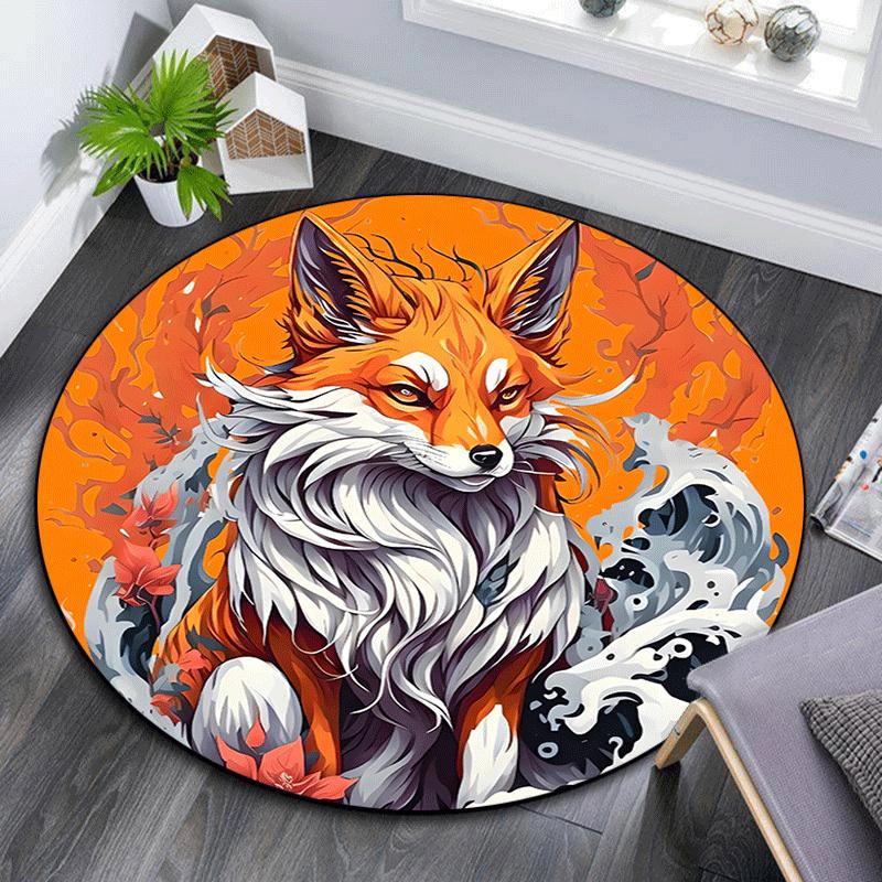 

1pc Soft, Absorbent & Non Slip Handsome fox Round Rug Soft Circle Rug for Living Room & Bedroom Decor, Chair Mats, and Unforgettable Home Gi 80cm by 80cm