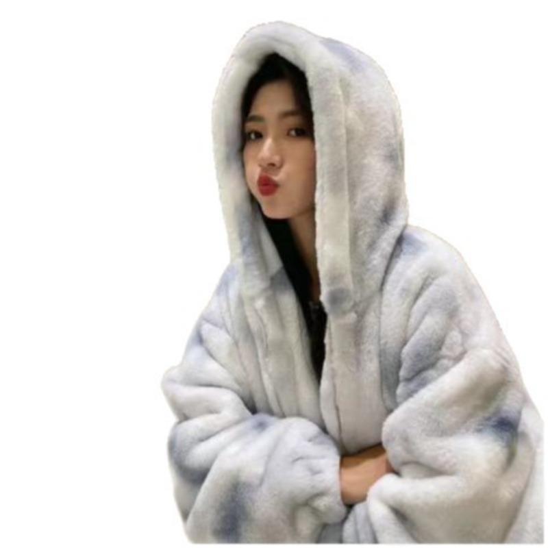 Autumn and Winter New Imitation Rabbit Fur Hooded Fur Jacket Men's and Women's Couples Thickened Cotton Clothes Trendy Coat Padded Sweater
