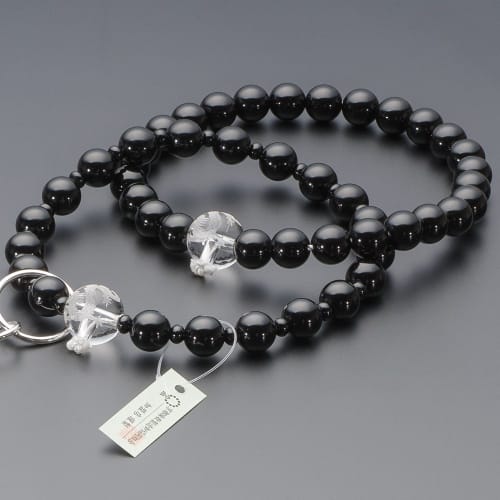 Buddhist Altar Shop Takita Shoten Buddhist Prayer Beads, Jodo Sect, Formal Prayer Beads for Men, Black Onyx with Dragon Carvings and Genuine Crystal,