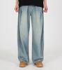 Beoteunseoul One-Pleat Wide Curved Denim Pants [Mid Blue]