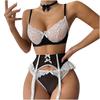 Sexy Clothes Women Lingerie Hot Floral Lace Lingerie Set Sexy See-Through Bra & Panty with Garter Belt 3 Piece Underwear Set
