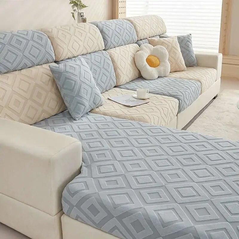 Jacquard-Sofabezüge aus elastischem Polarfleece, 1/2/3/4-Sitzer, L-förmiger Eckcouch-Schonbezug, Schnittsofa-Matratze