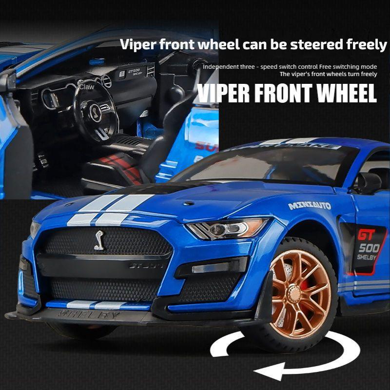 Maßstab 1:24 Mustang Shelby GT500 Druckgussauto-Modellspielzeug, zurückziehbares Spielzeugfahrzeug mit Ton und Licht für Kinder, Kleinkinder, Jungen und Mädchen, Geschenkkollektion