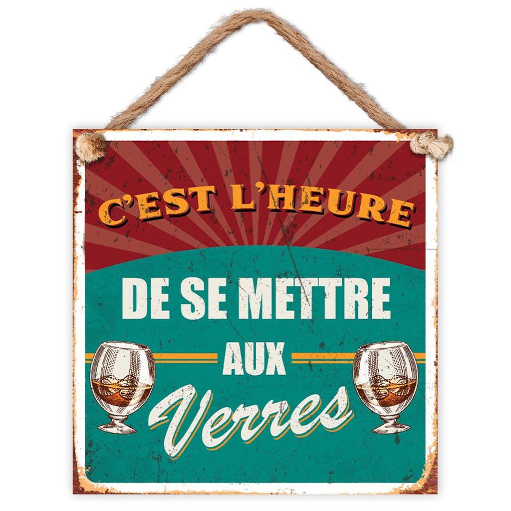 Les Trésors De Lily [A3820] - Metal Plaque 'It's Time To Start Drinking Glasses' Red Green - 20x20 Cm