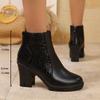 Fashion Thick Heel Ankle Boots  2025 Winter Women's Sandals Comfortable Elegant Footwear Round Toe Rear Zipper Boots for Women