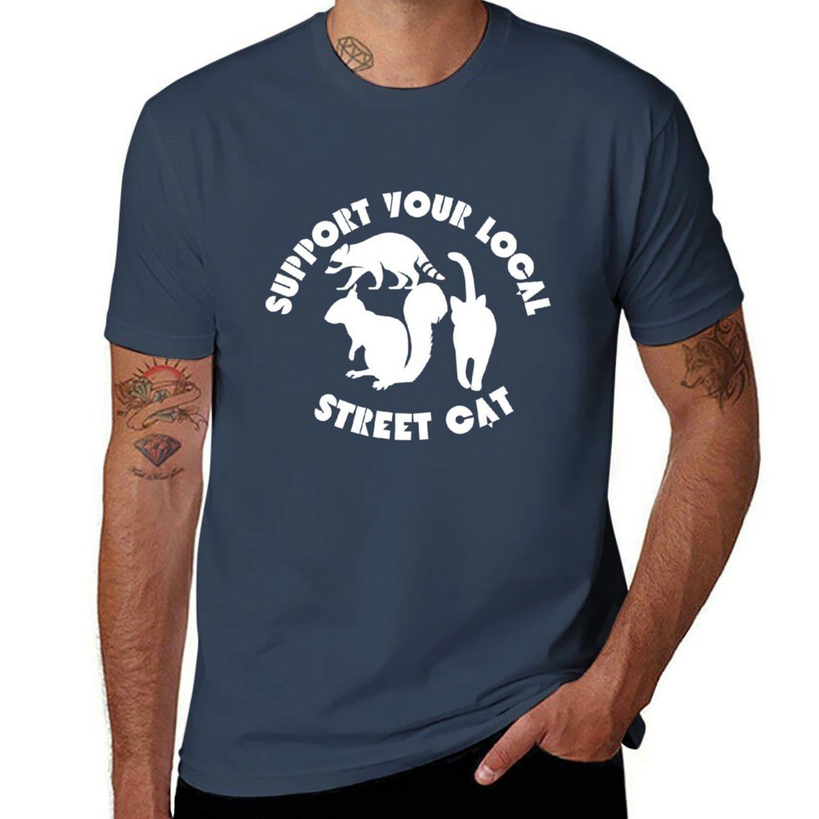 Support your local street cat T Shirt TShirt Simple Casual Short Sleeve Cotton TShirt S