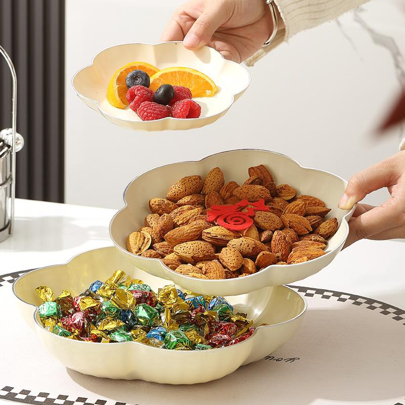 Light Luxury Cream Fruit Plate Household Living Room Coffee Table Ornament Front Desk Candy Plate Multi-Layer Flower Fruit Plate For Snacks