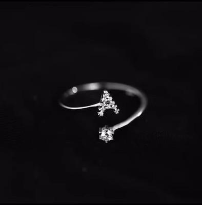 Fashion 925 Silver 26 Letter Ring Sparkling Diamond Zircon Open Ring Index Finger Your Ring Birthday Party Jewelry
