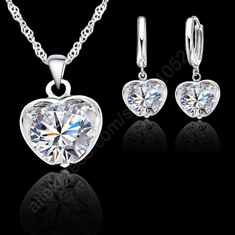 Shinning CZ Women Jewelry Sets 925 Sterling Silver Color Color Cubic Zircon Apple Pendant Necklace Hoop Earrings Sets