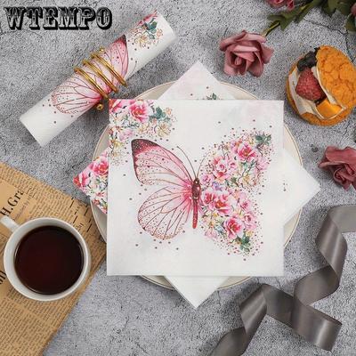 80 pièces Serviettes en Papier Florales Papillon Fleurs Aquarelle Serviettes Invités Serviettes de Table Jetables Serviettes en Papier Décoratives pour Mariage Baby Shower