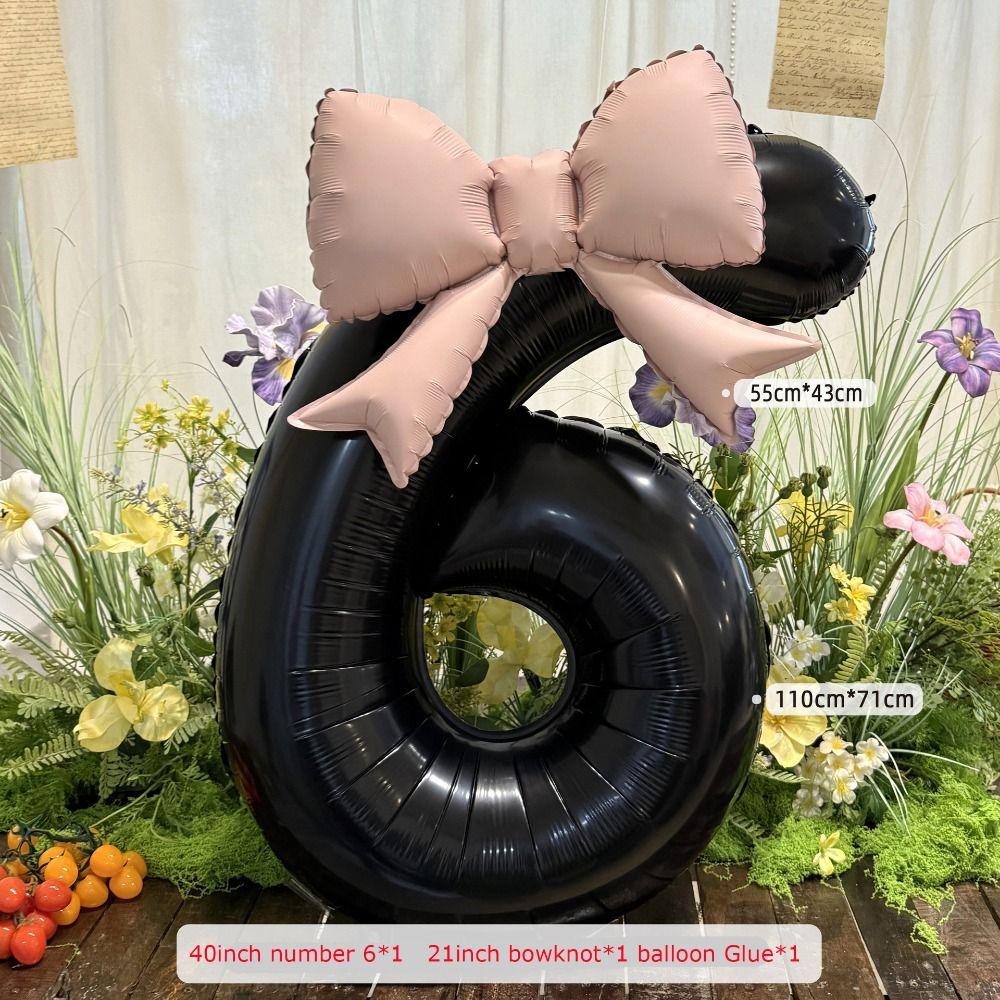 2pcs Photo Props Number Balloons 40inch Bownot Balloons Anniversary Decoration