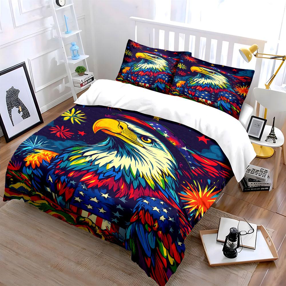 Colorful eagle and fireworks. Bedding sets Duvet cover sets Duvet covers Pillowcases(1 * Duvet Cover 2 * Pillowcases without duvet insert)