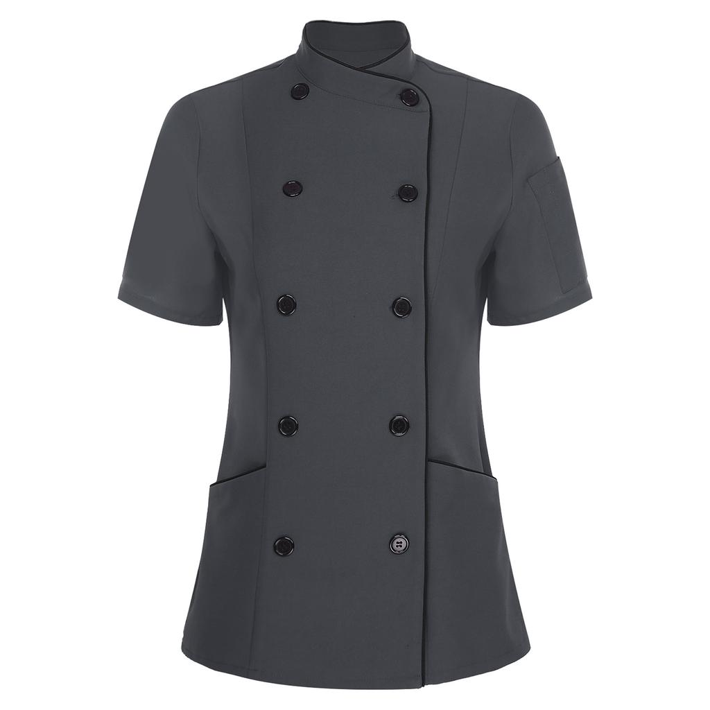 Haină de bucătar cu mânecă scurtă pentru femei, cu guler încrucișat, jachetă cu nasturi dubli, uniformă pentru bucătărie, restaurant, hotel