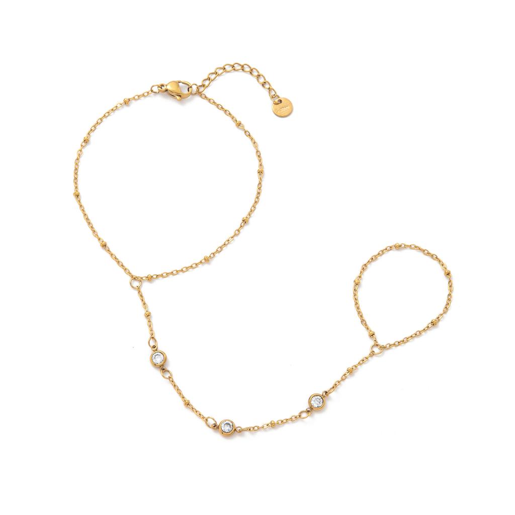 Wind Titanium Steel 18K Gold-Plated With Diamond Small Disc Fashion Bracelet Color-Preserving Women'S Stainless Steel Finger Clip Bead Finger Chain