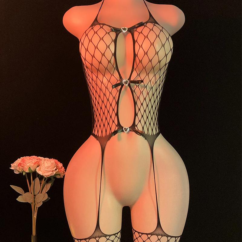 Erotic Lingerie See Through Women Underwear Hollow Mesh Hot Crotchless Garter Sexy Bodysuit Exotic Costumes Fishnet Bodystocking