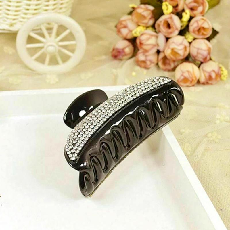 1Pc Large Shine Plastic Fashion Headdress Beautiful Black Water Drill Hair Grab