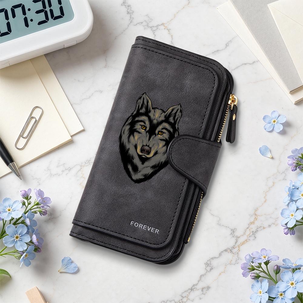 Stylish Wolf Pattern Long Wallet Forever Printed Large Capacity Card Cash Holder Purse