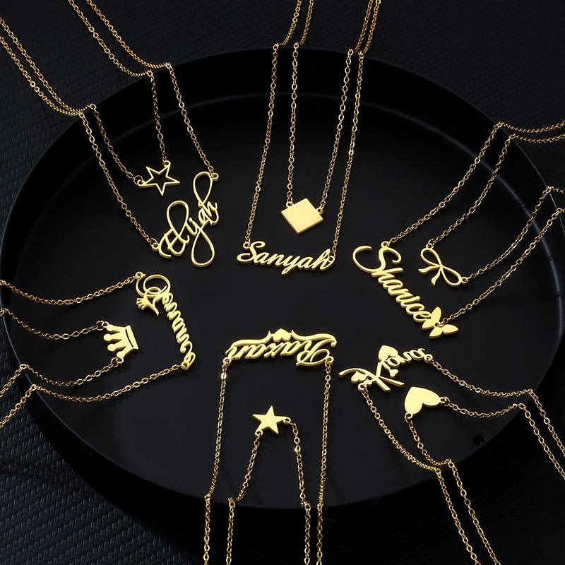 Fashion Stainless Steel Jewelry Heart and Name Pendant Necklace Custom Name Necklaces Set for Women Girls for Friend Gifts