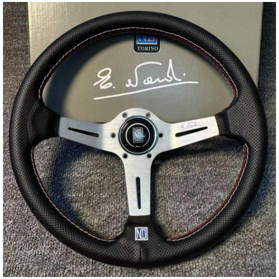 NARDI Steering Handle Leather Car Renovation Racing 14 Inch Sports Steering Wheel Drift Red Line Silver 9AT0085