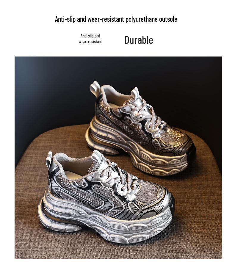 TW1279-2 Women's Thick Sole Rhinestone Dad Shoes - 2024 Versatile Autumn Fashion