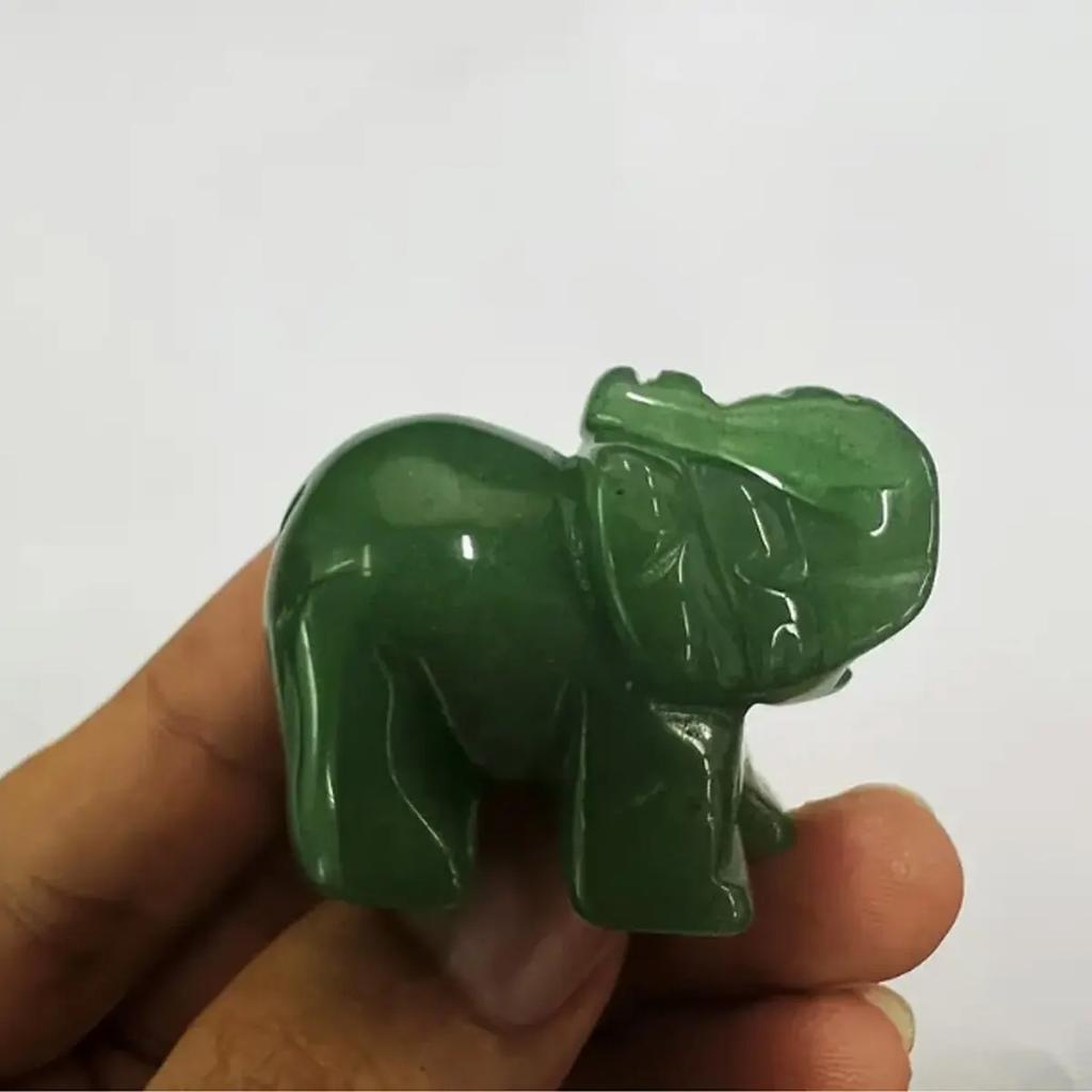 Håndskåret Naturlig Grøn Aventurin Jade Elefant Statue - Lykkebringende Pynt og Dekoration