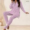 Women Plus Size Printed Light Purple Half Zip Long Sleeve Longline Top Fitted Pants Two Piece Set