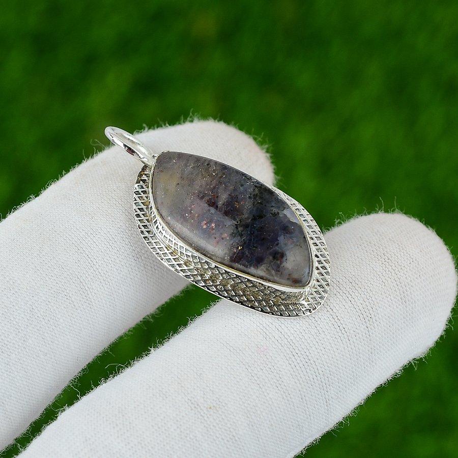 Wedding Gift For Her 925 Silver Natural Iolite Sunstone Gemstone Pendant