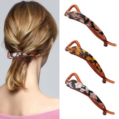 Leopard Ponytail Braided Hair Clip Hairpin Banana Hair Braiding Clip Women Simple Solid Acrylic Twist Clamp Barrettes Headwear
