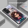 Mädchen mit lockigen Haaren für Samsung Galaxy A15 5G 54 4G 51 50 24 35 90 71 12 51 53 52S 80 22 34 Schwarze Handyhülle aus gehärtetem Glas