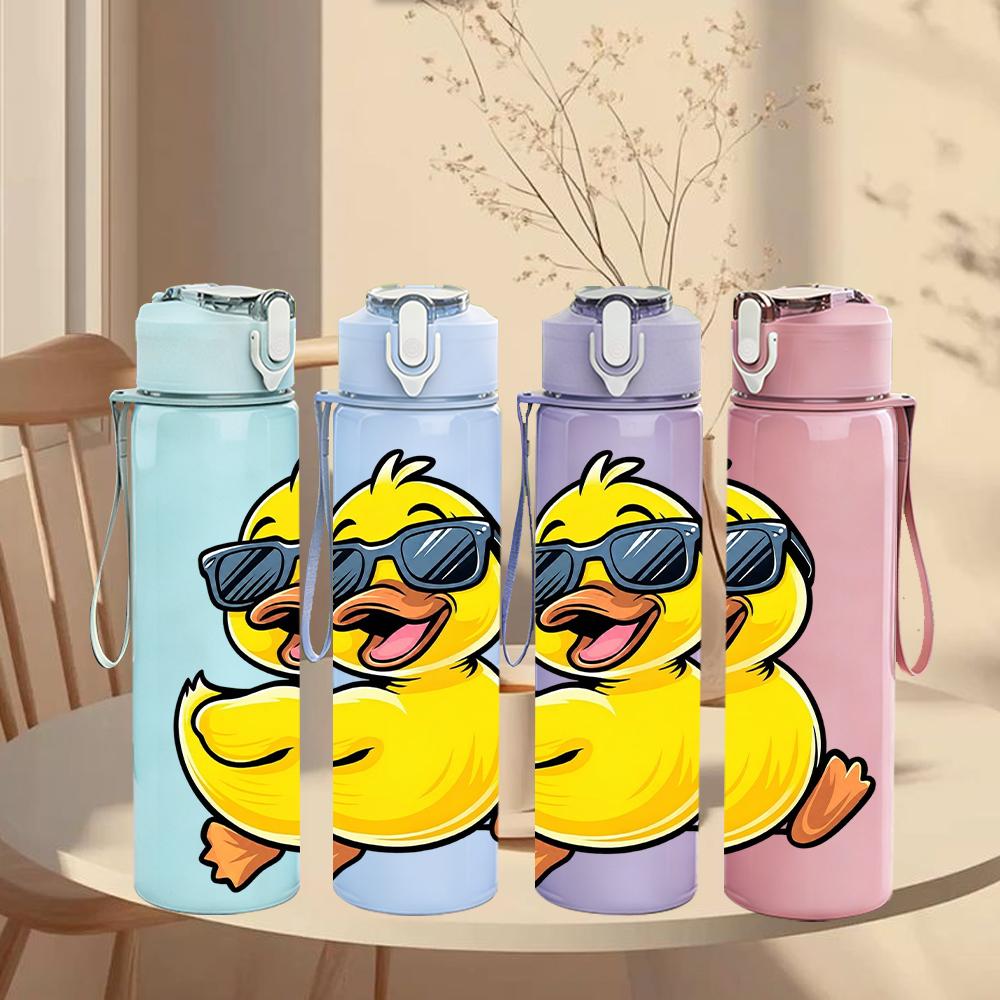 1PZ Occhiali da Sole Anatra Gialla 750ml Bottiglia d'Acqua Sportiva in Plastica Colorata Tappo Flip-Top Anti-Perdita Adatta per Sport Ufficio Uso Domestico