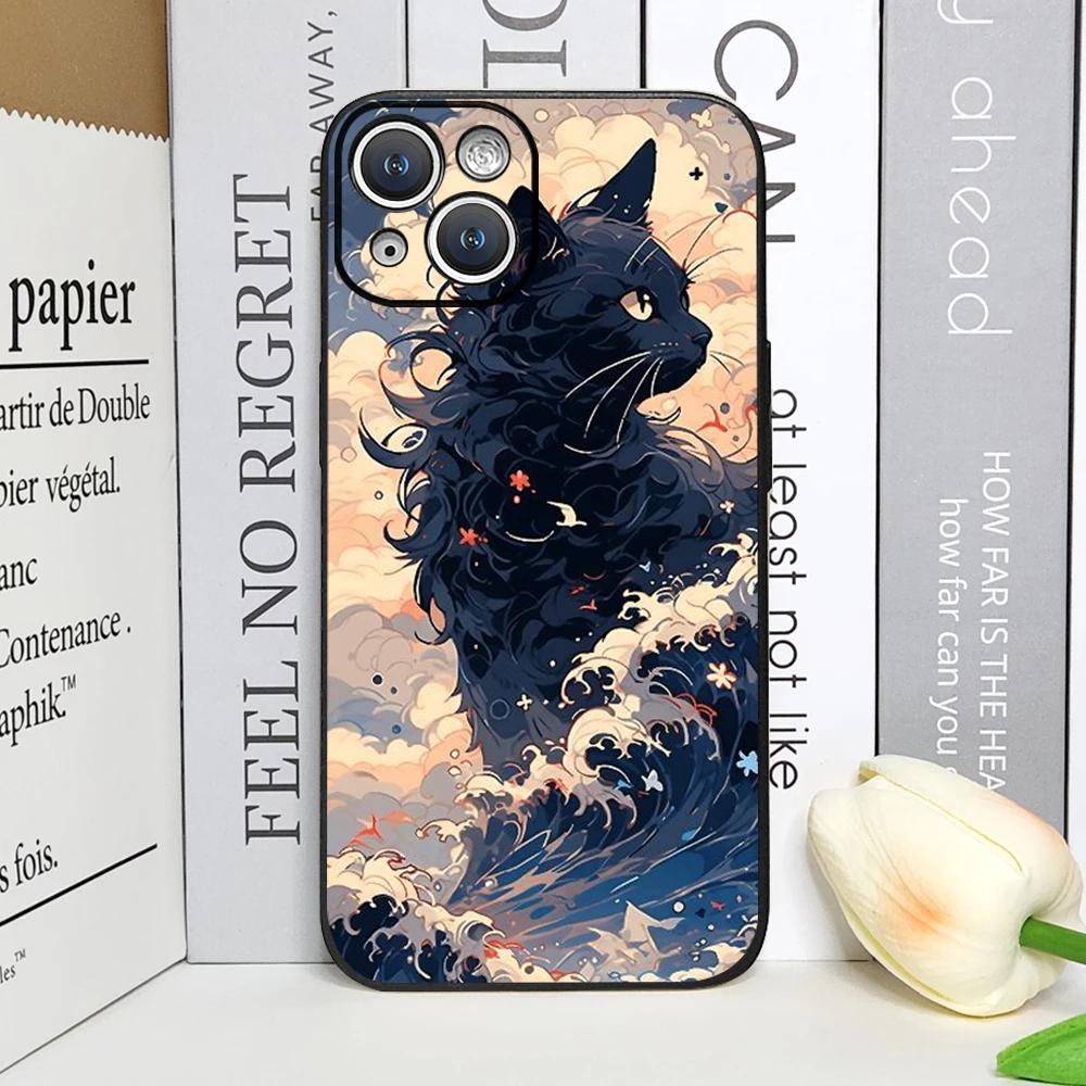 

Japan The Great Wave of Kanagawa Cat Phone Case for IPhone 12 Mini 11 13 14 15 16 Pro X XS Max 7 8Plus SE2 Soft Cover Art Fundas iPhone 15