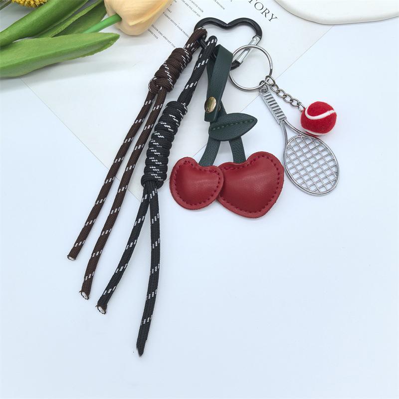Heart Braided Rope Hand-Woven Handmade Cherry Shaped Bag Pendant Anti-Lost Y2k Tennis Racket Handbag Hanging