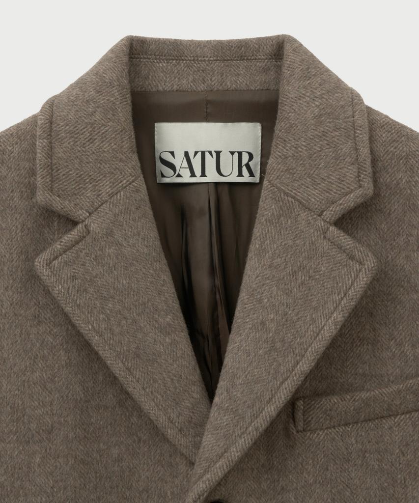 Satur Herringbone Wool Blend Single Blazer Brown