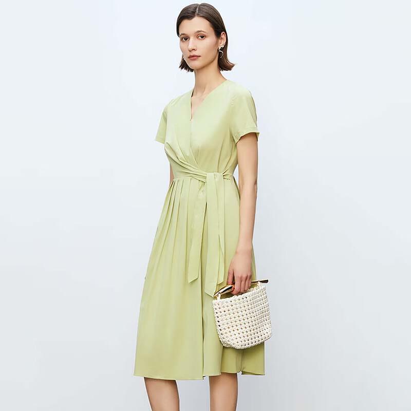 JESSIE Chic Waist-Tie Pleated V-Neck Dress