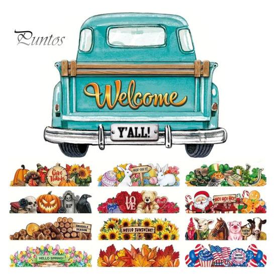 

Подвесной приветственный знак на входной двери грузовика с 12 альтернативными сезонными праздничными декорациями, приветственный знак в форме грузовика на осень, День благодарения, Хэллоуин D